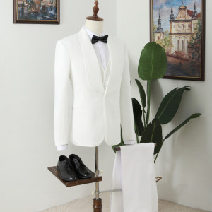 Vatasi Classic White Jacquard White Wedding Men Suits