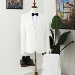 Vatasi Classic White Jacquard White Wedding Men Suits