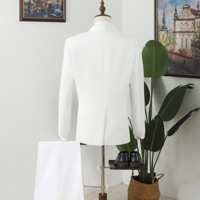 Vatasi Classic White Jacquard White Wedding Men Suits