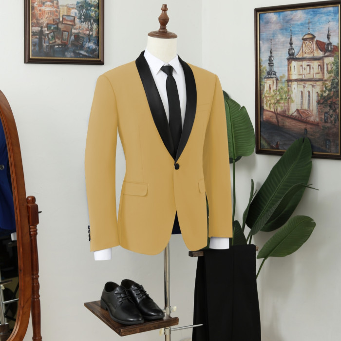 Vatasi Yellow One Button Shawl Lapel Best Fitted Men Suits