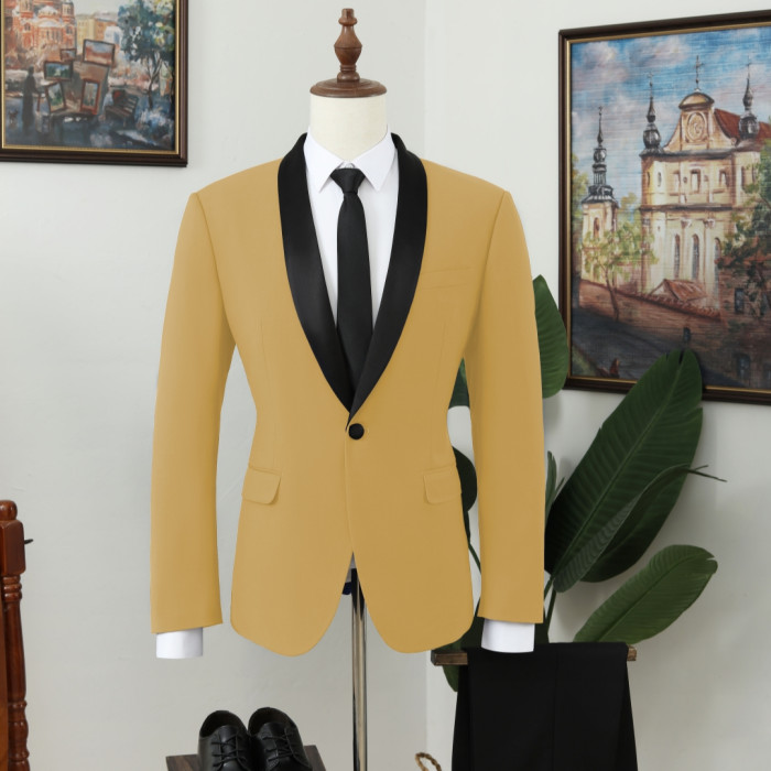 Vatasi Yellow One Button Shawl Lapel Best Fitted Men Suits