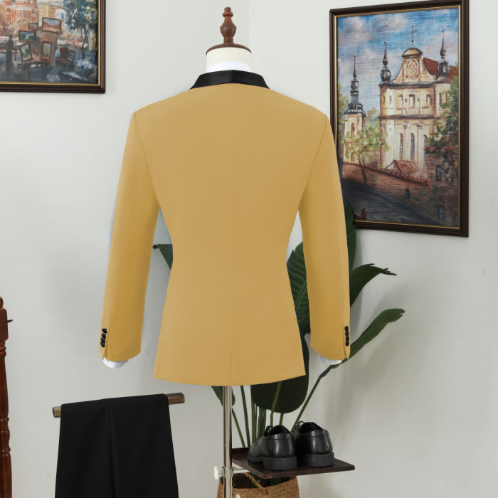 Vatasi Yellow One Button Shawl Lapel Best Fitted Men Suits