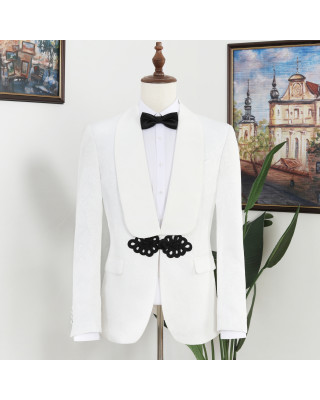 Vatasi Trendy White Jacquard Shawl Lapel Wedding Men Suits