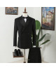 Vatasi Trendy Black Peaked Lapel Double Breasted Men Suit