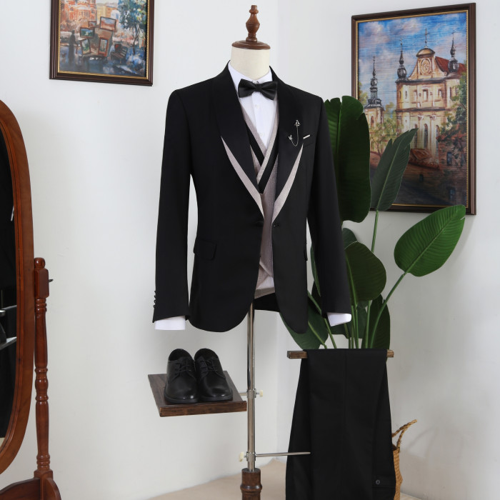 Vatasi Stylish Bespoke Black Three Pieces Prom Men Suits