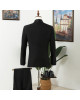 Vatasi Black Shawl Lapel Double Breasted Two Pieces Jacquard Men Suits