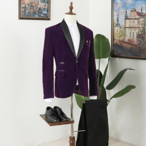 Vatasi Purple Velvet One Button Shawl Lapel Wedding Men Suits