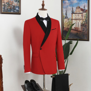 Vatasi Red Shawl Lapel One Button Slim Fit Wedding Men Suit