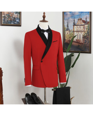 Vatasi Red Shawl Lapel One Button Slim Fit Wedding Men Suit