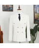 Vatasi Beige Striped Double Breasted Peaked Lapel Stylish Men Suits