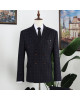 Vatasi Black Plaid Double Breasted Slim Fit Peaked Lapel Prom Men Suits