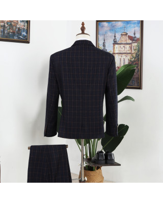 Vatasi Black Plaid Double Breasted Slim Fit Peaked Lapel Prom Men Suits