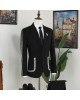 Vatasi Trendy Black Slim Fit Notched Lapel Bespoke Men Suits