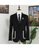 Vatasi Trendy Black Slim Fit Notched Lapel Bespoke Men Suits